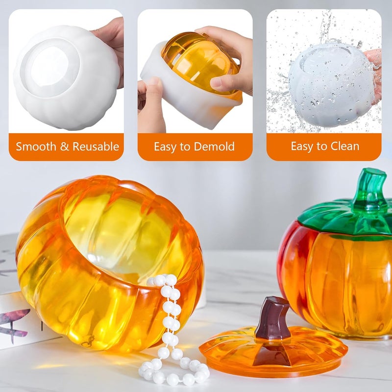 Dacies Pumpkin Jar Resin Mold with Lid 5 Inch Large Storage Box Halloween Epoxy Resin Casting Molds for DIY Jewelry Trinket Container Candy Jar Candle Holder Gypsum Concrete Cement Mould Fall Christmas Decor - Image 3